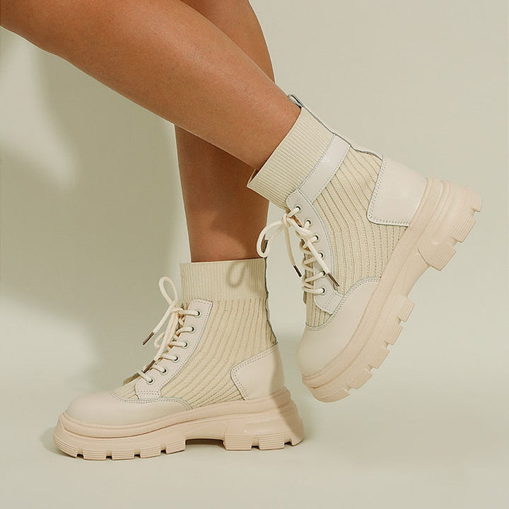 Rebecca's Chunky Lace-Up Knit Ankle Boots