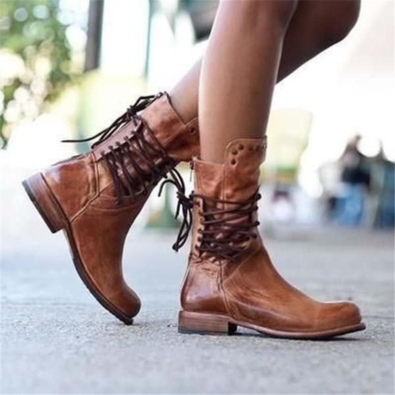 Rebecca's Genuine Leather Lace-Up Studded Ankle Boots