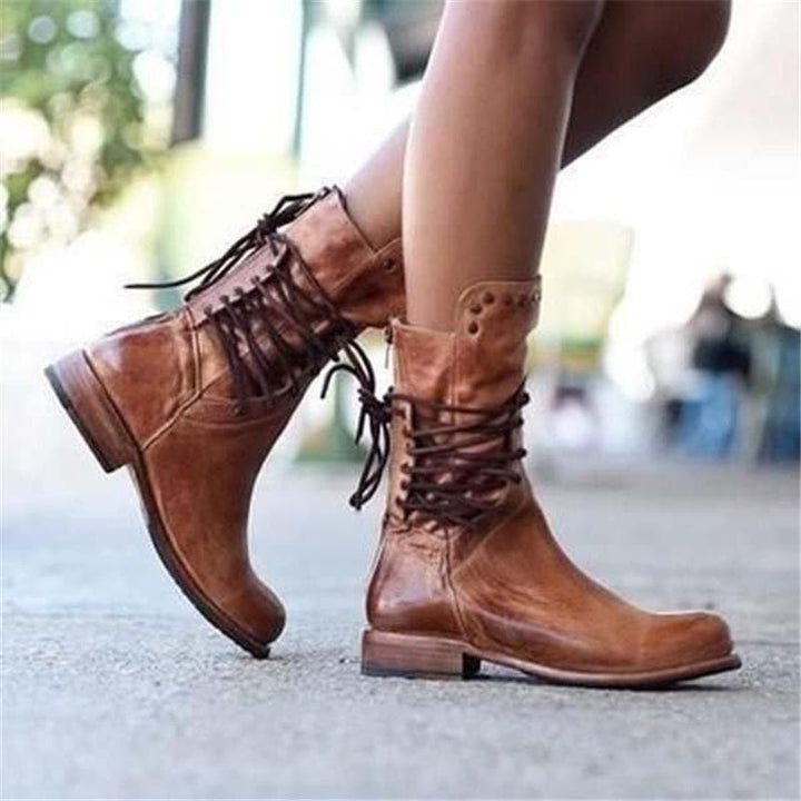 Rebecca's Genuine Leather Lace-Up Studded Ankle Boots