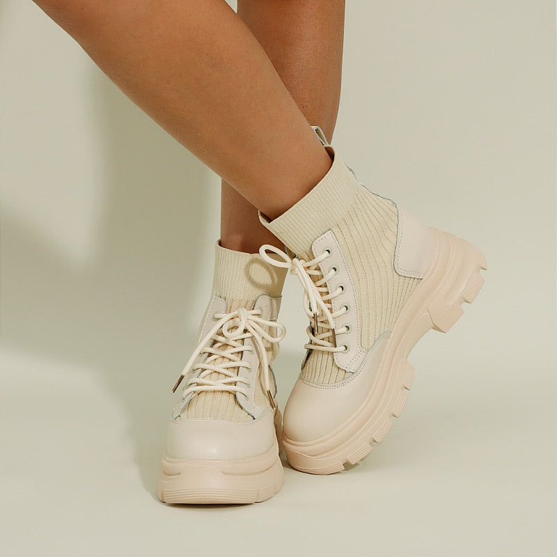 Rebecca's Chunky Lace-Up Knit Ankle Boots