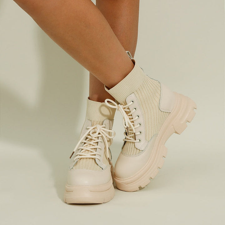 Rebecca's Chunky Lace-Up Knit Ankle Boots