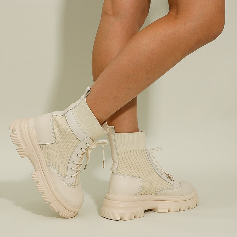 Rebecca's Chunky Lace-Up Knit Ankle Boots
