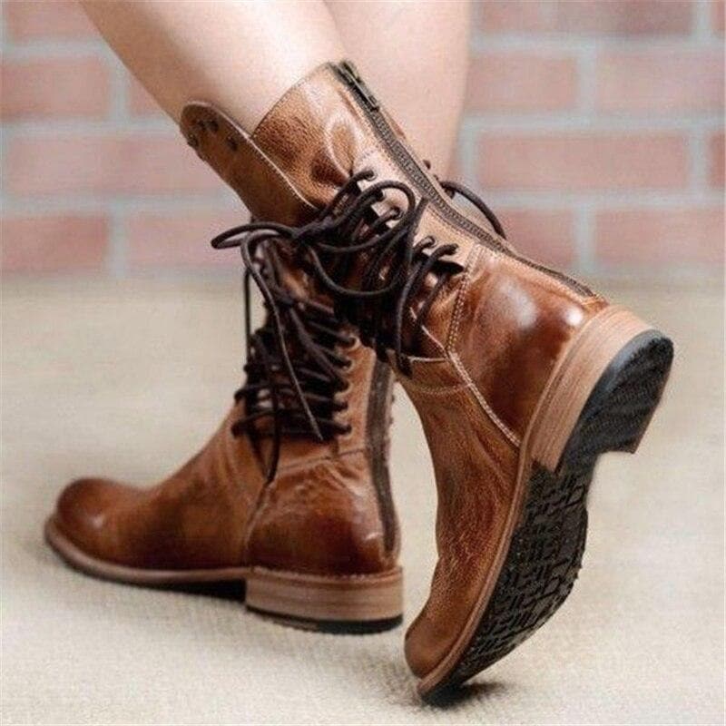 Rebecca's Genuine Leather Lace-Up Studded Ankle Boots