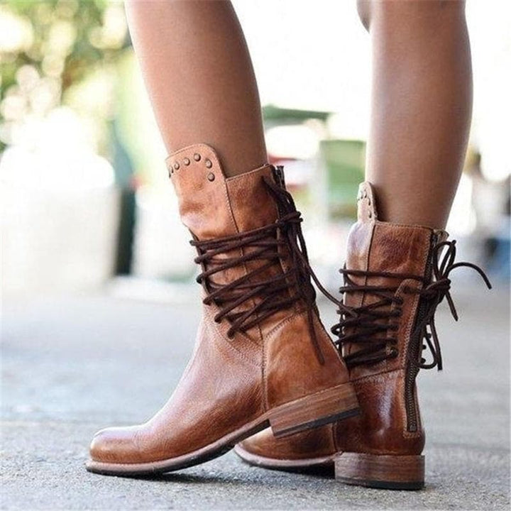 Rebecca's Genuine Leather Lace-Up Studded Ankle Boots