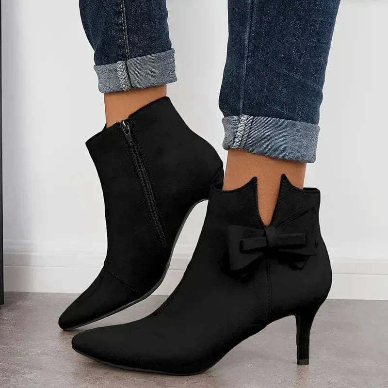Rebecca's Elegant Bow Stiletto Ankle Boots