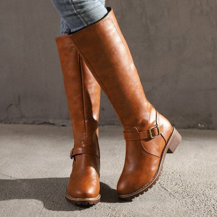Rebecca's Classic Knee-High Buckle Leather Boots