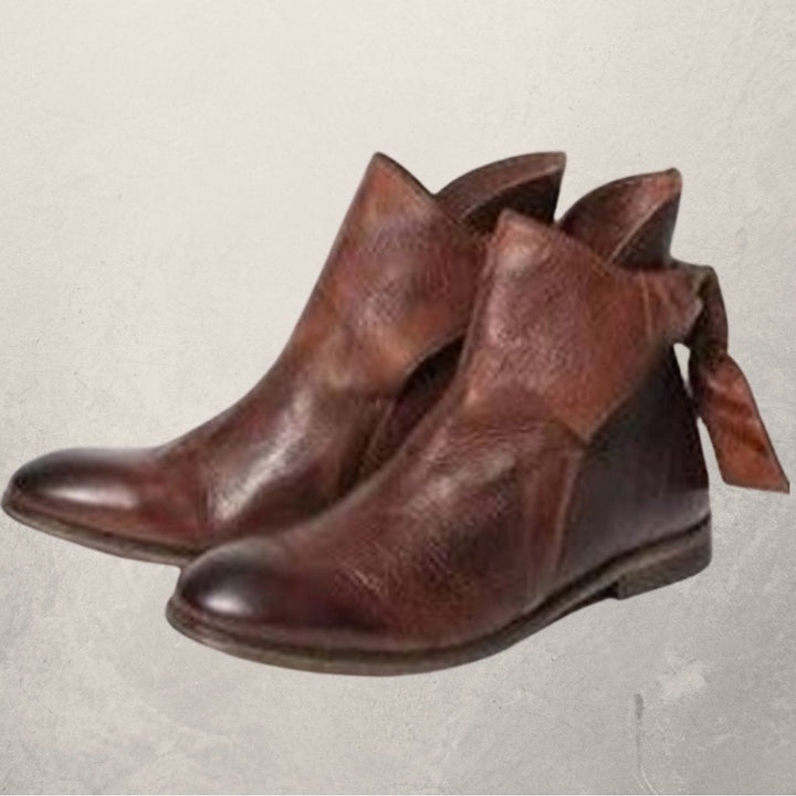 Rebecca's Elegant Bow-Detail Leather Ankle Boots