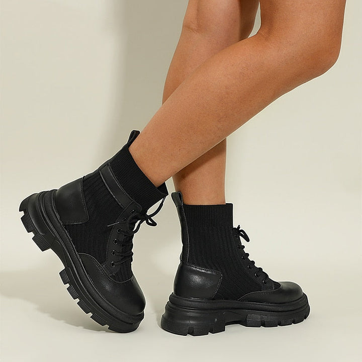 Rebecca's Chunky Lace-Up Knit Ankle Boots