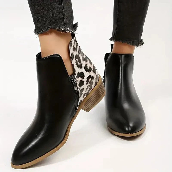 Rebecca's Bold Leopard Heel Ankle Boots