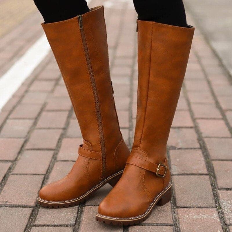 Rebecca's Classic Knee-High Buckle Leather Boots
