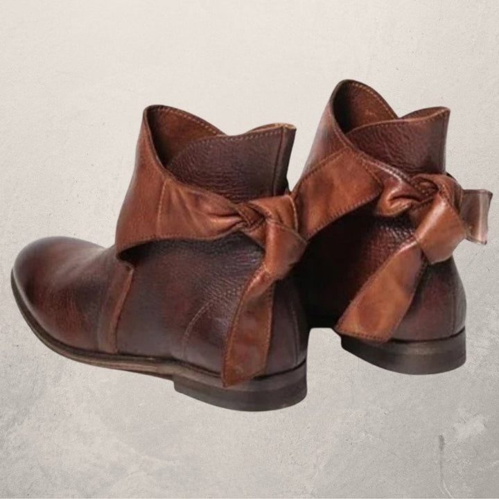 Rebecca's Elegant Bow-Detail Leather Ankle Boots