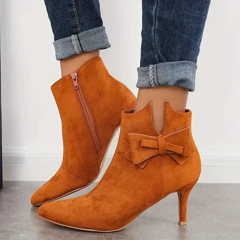 Rebecca's Elegant Bow Stiletto Ankle Boots