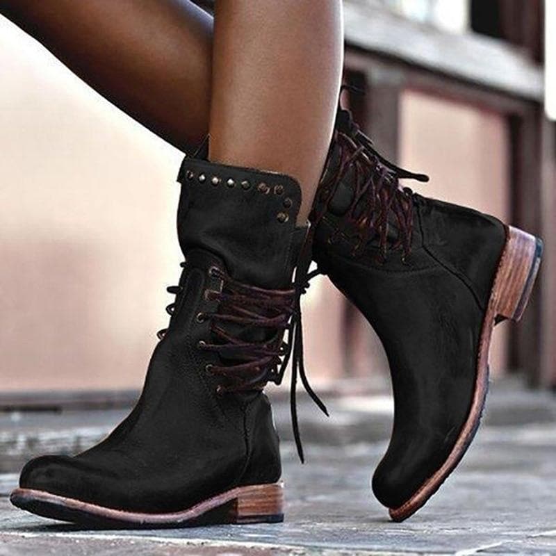 Rebecca's Genuine Leather Lace-Up Studded Ankle Boots