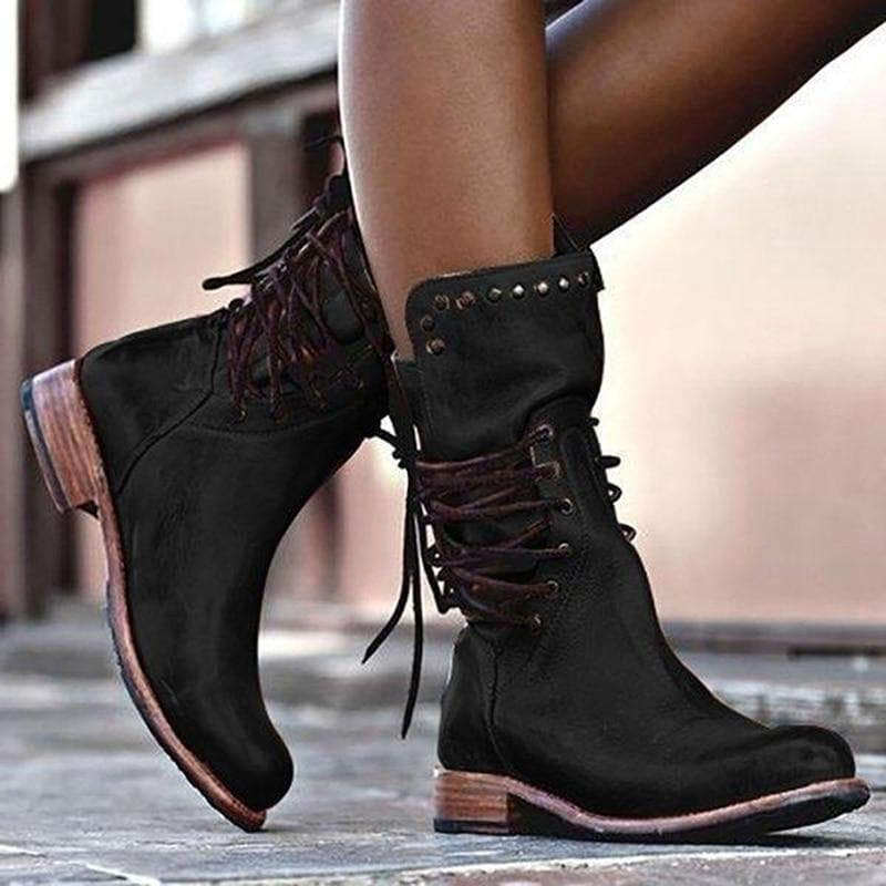 Rebecca's Genuine Leather Lace-Up Studded Ankle Boots