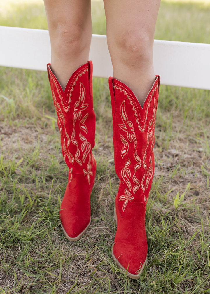 Rebecca's Red Embroidered Western Boots