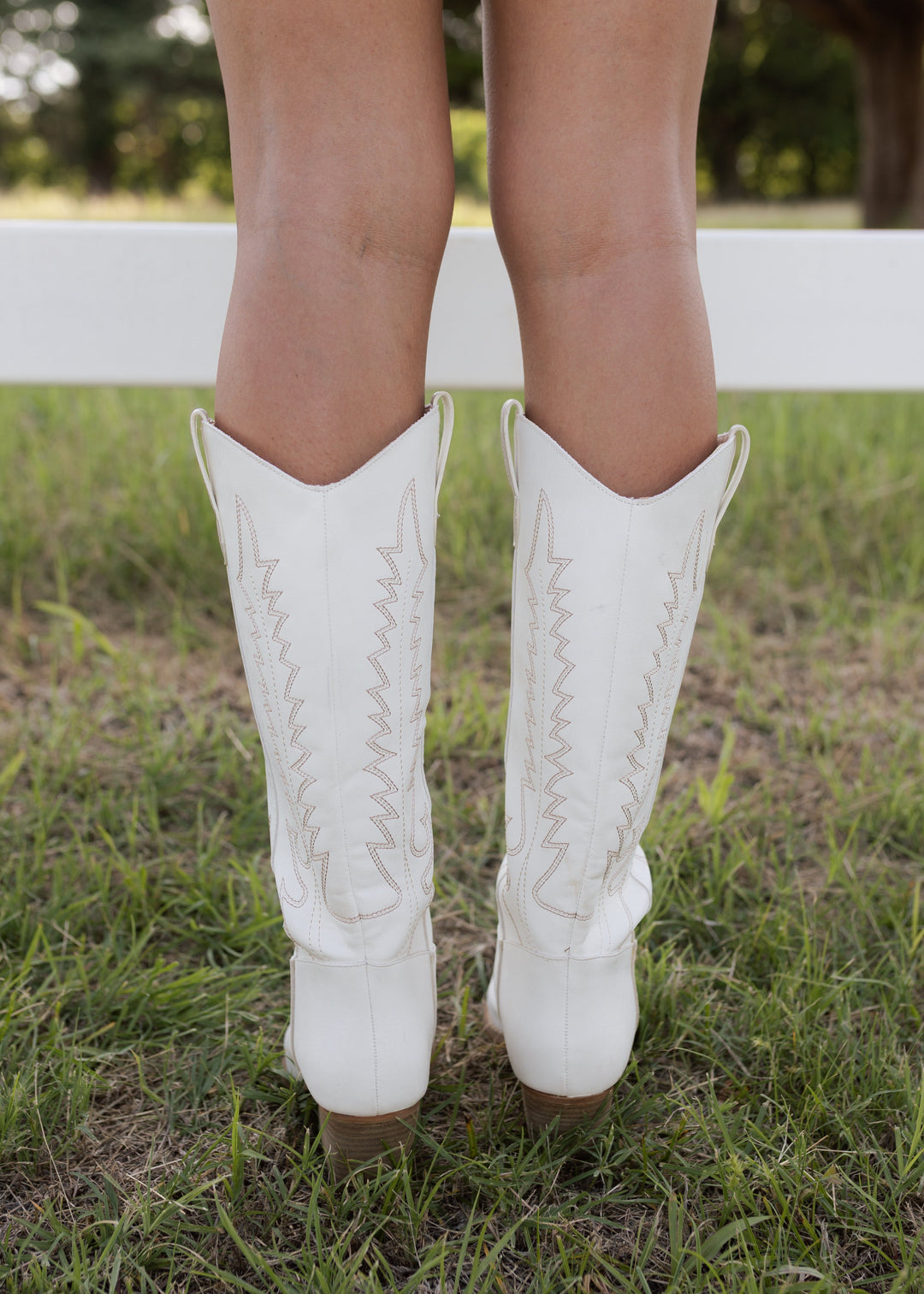 Rebecca's White Embroidered Western Heeled Boots