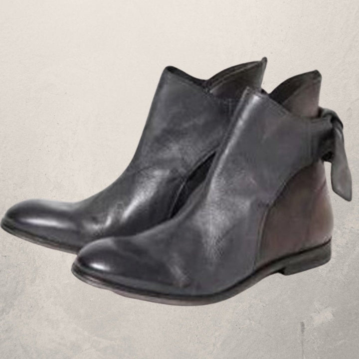 Rebecca's Elegant Bow-Detail Leather Ankle Boots
