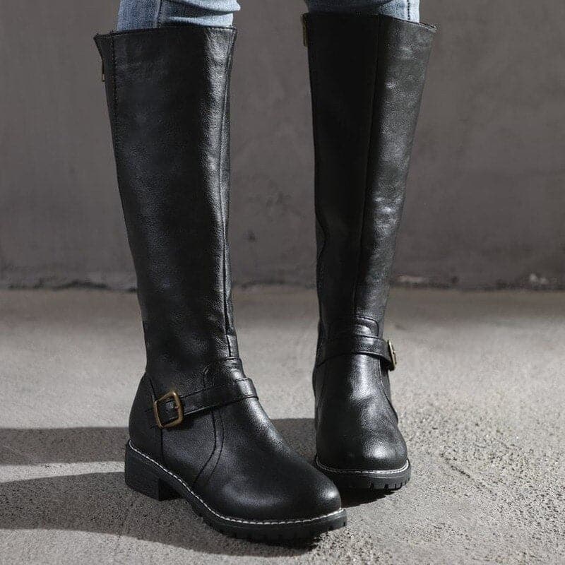 Rebecca's Classic Knee-High Buckle Leather Boots