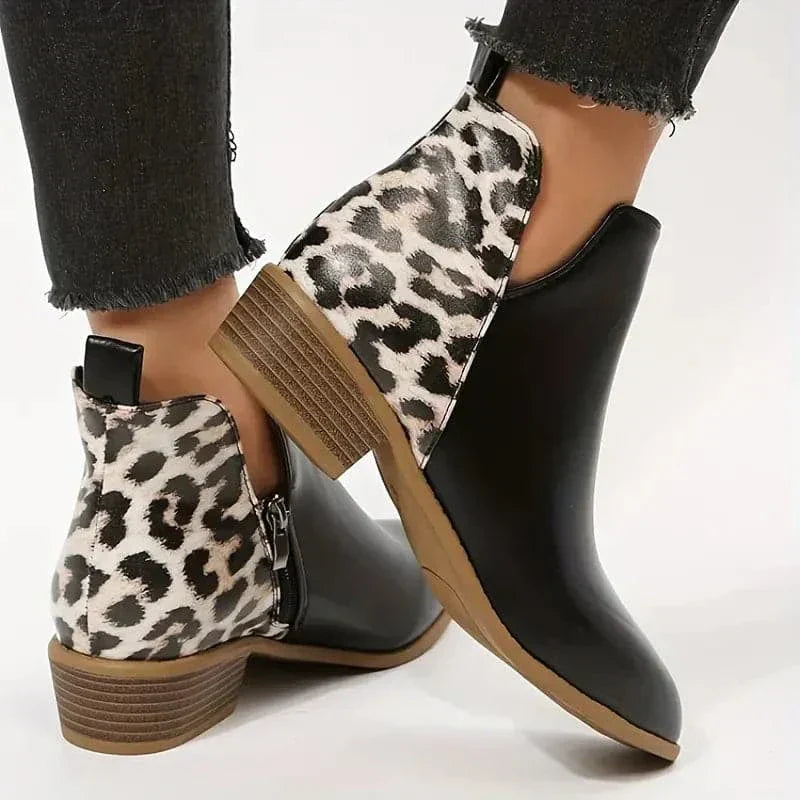 Rebecca's Bold Leopard Heel Ankle Boots
