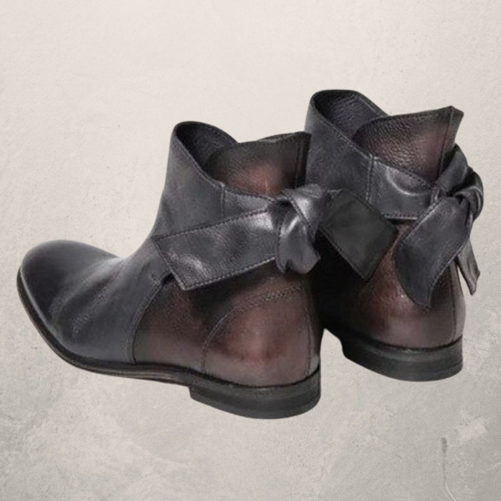 Rebecca's Elegant Bow-Detail Leather Ankle Boots