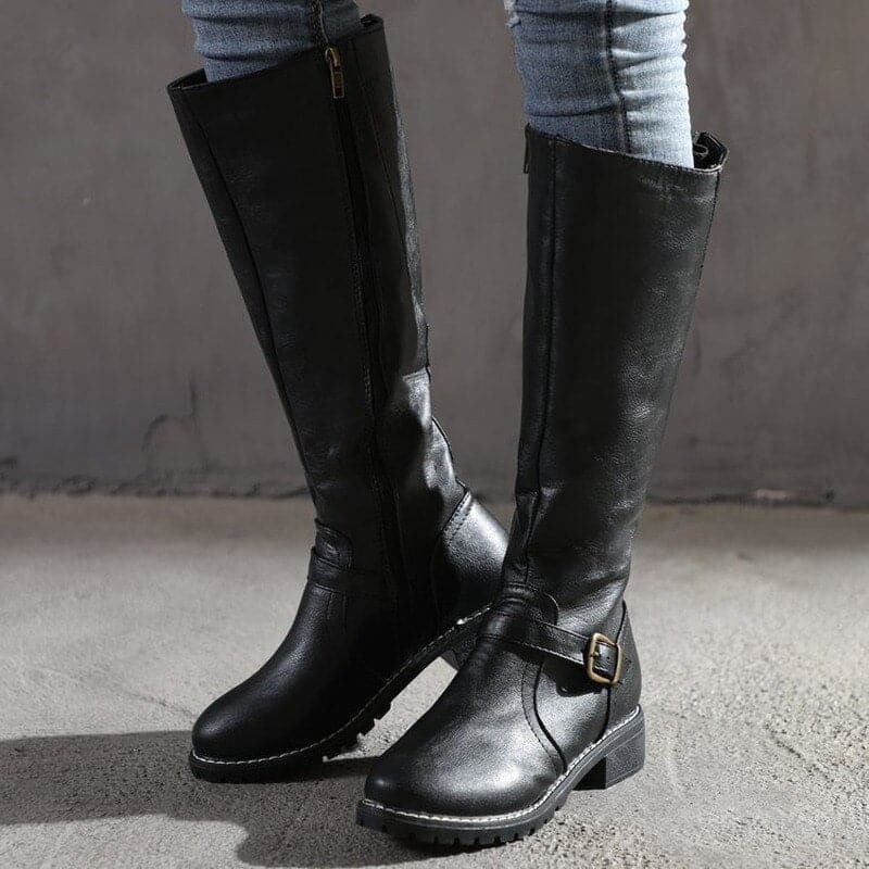 Rebecca's Classic Knee-High Buckle Leather Boots