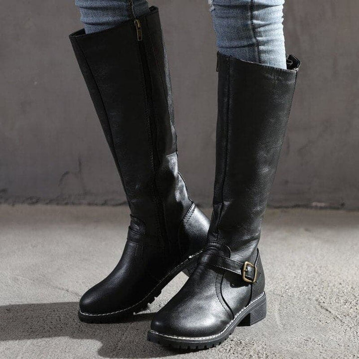 Rebecca's Classic Knee-High Buckle Leather Boots