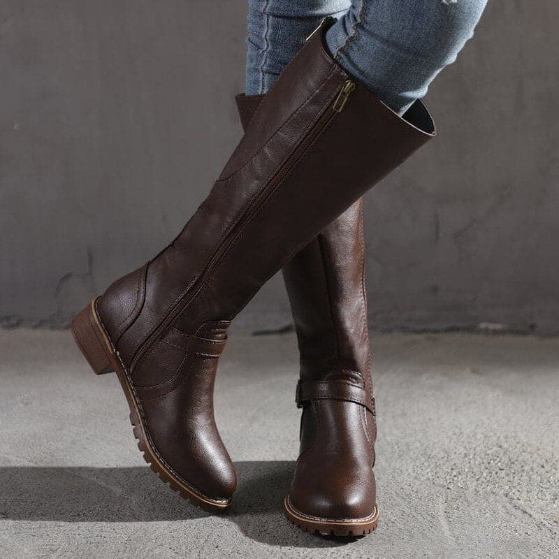 Rebecca's Classic Knee-High Buckle Leather Boots