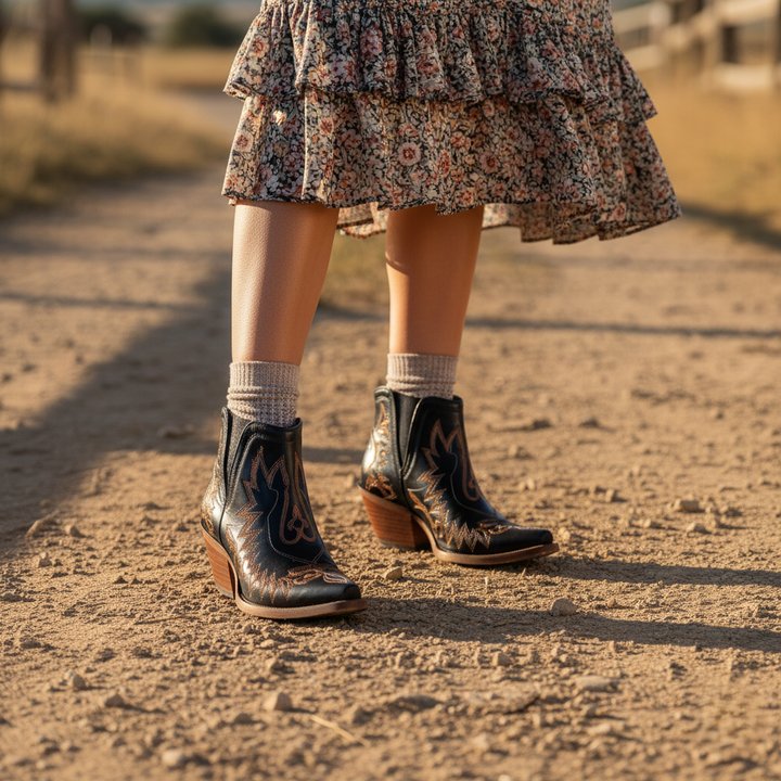 Rebecca's Boho Western Embroidered Ankle Boots