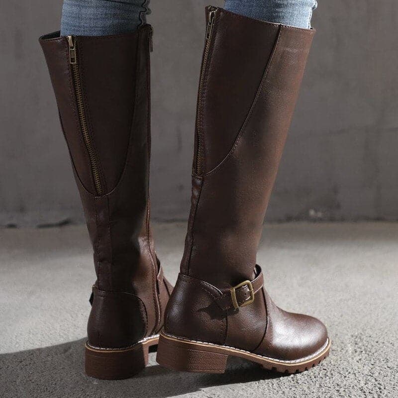 Rebecca's Classic Knee-High Buckle Leather Boots