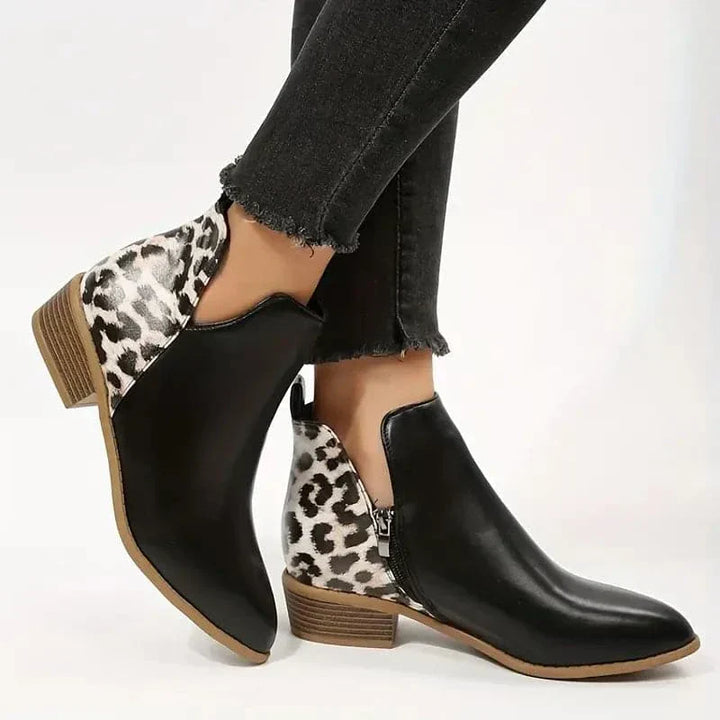 Rebecca's Bold Leopard Heel Ankle Boots