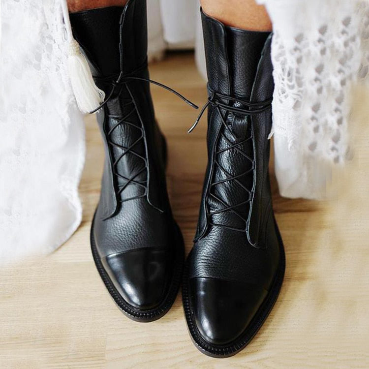 Rebecca's Classic Lace-Up Genuine Leather Everyday Boots