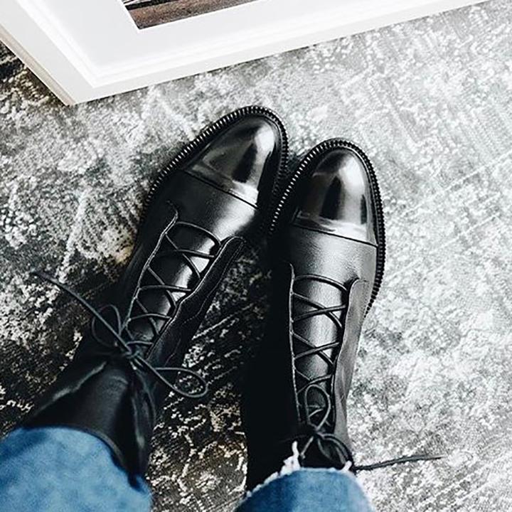 Rebecca's Classic Lace-Up Genuine Leather Everyday Boots