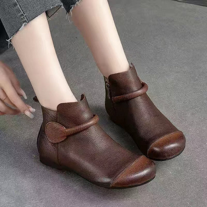 Rebecca's Soft PU Round-Toe Side-Zip Ankle Boots