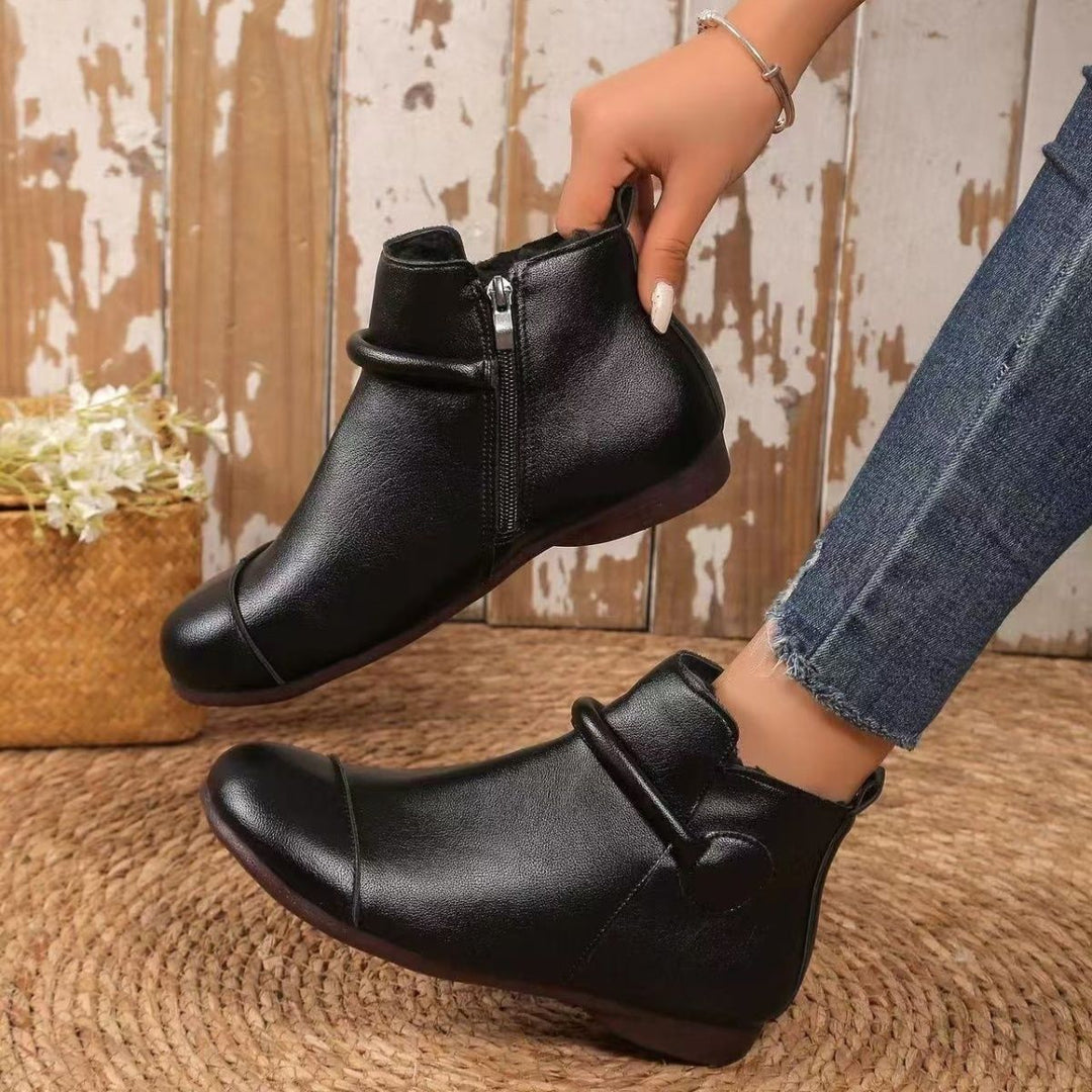 Rebecca's Soft PU Round-Toe Side-Zip Ankle Boots