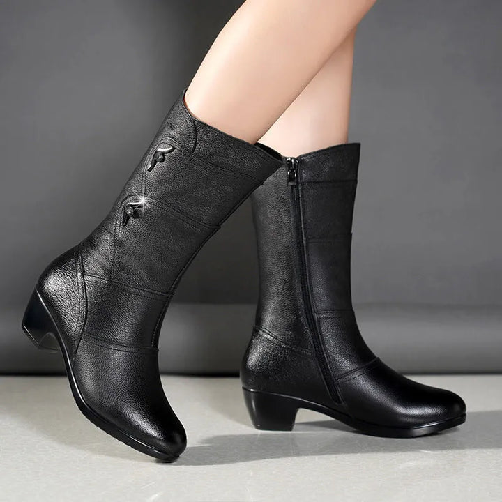 Rebecca's Elegant Mid-Calf Stitch Detail Comfort Boots