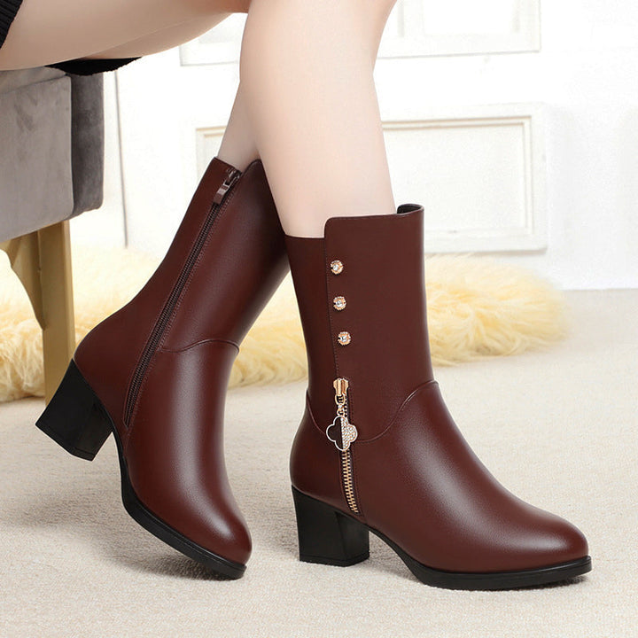 Rebecca's Cozy Mid-Calf Plush Lined Zipper Boots