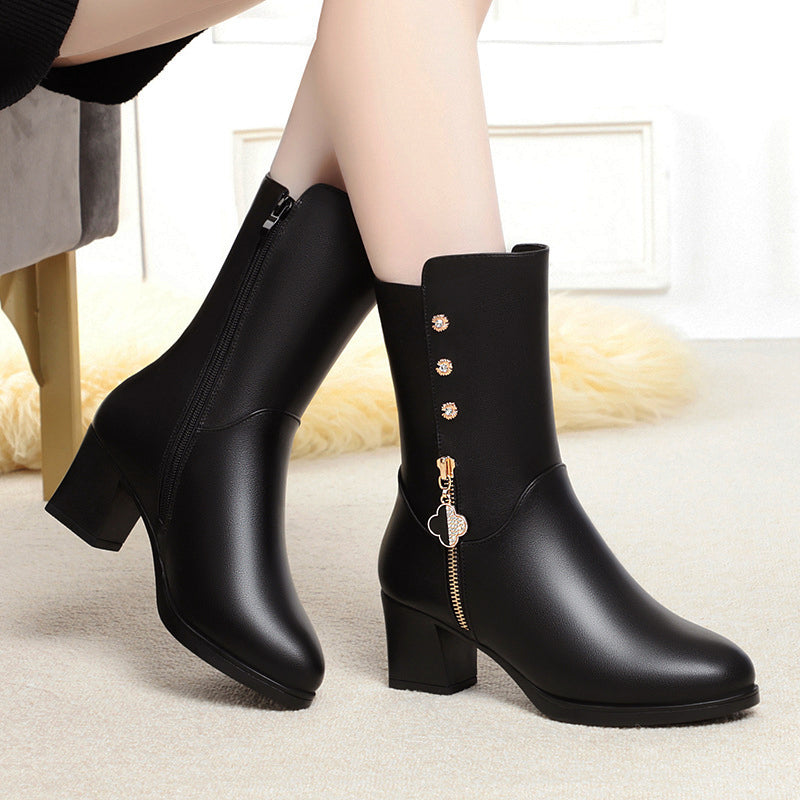 Rebecca's Cozy Mid-Calf Plush Lined Zipper Boots