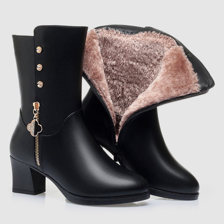 Rebecca's Cozy Mid-Calf Plush Lined Zipper Boots
