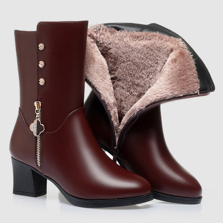 Rebecca's Cozy Mid-Calf Plush Lined Zipper Boots