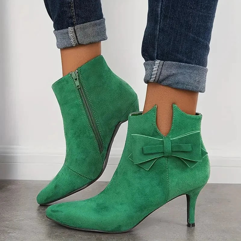 Rebecca's Elegant Bow Stiletto Ankle Boots