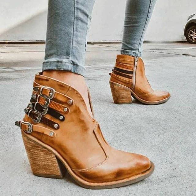 Rebecca's Modern Studded Block-Heel Ankle Boots