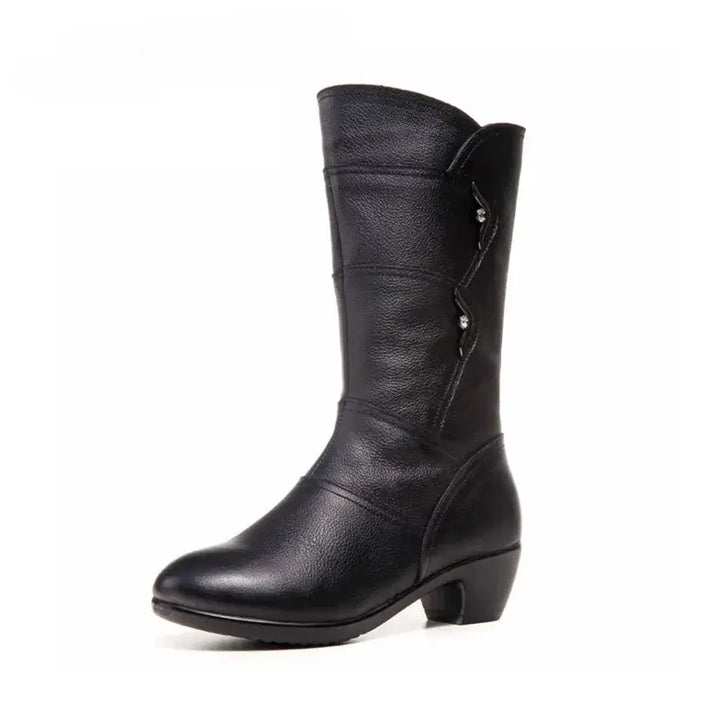Rebecca's Elegant Mid-Calf Stitch Detail Comfort Boots