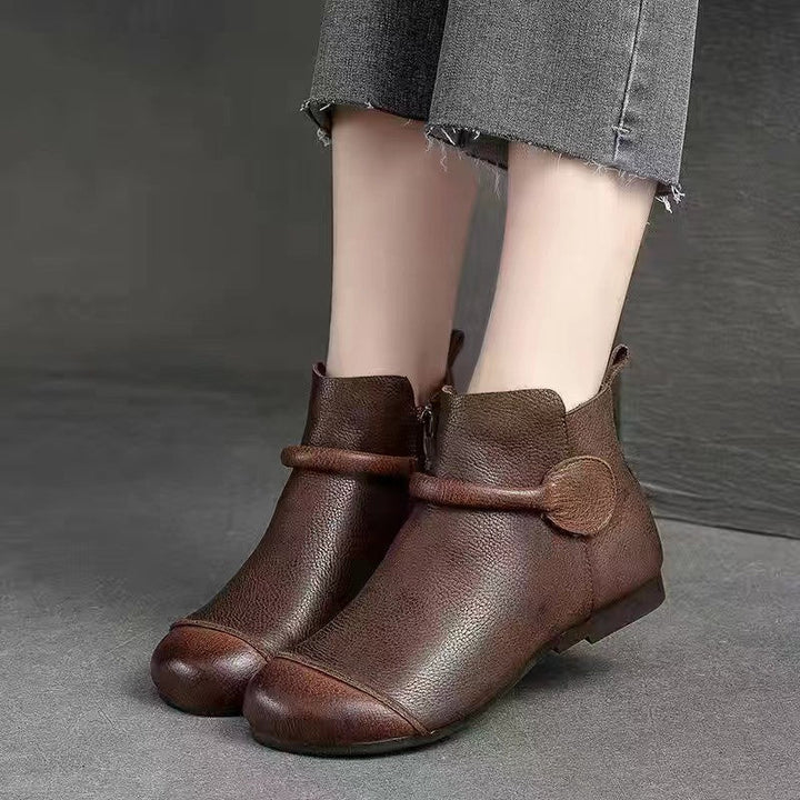 Rebecca's Soft PU Round-Toe Side-Zip Ankle Boots