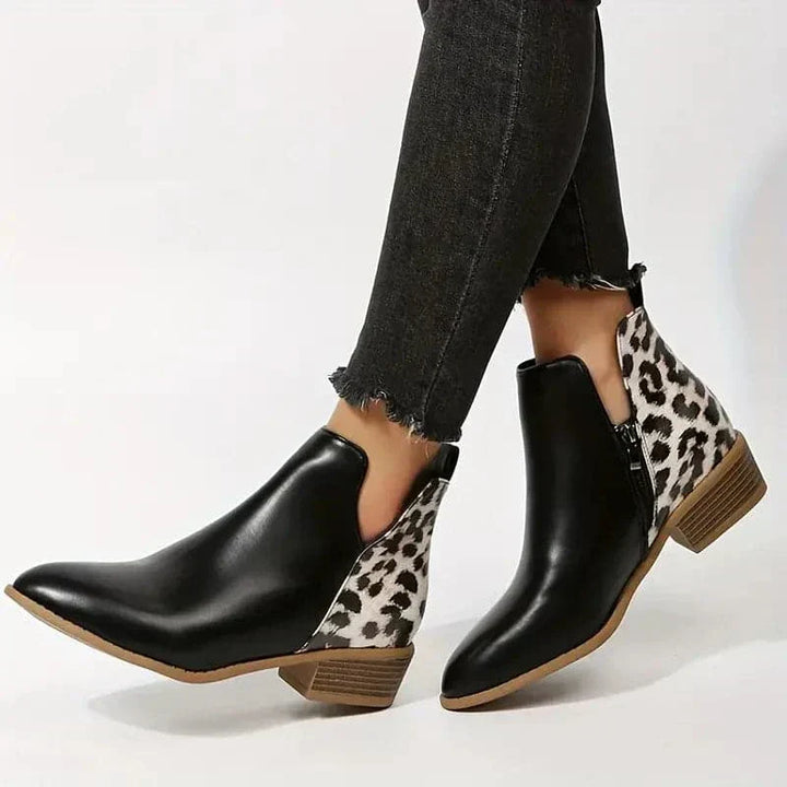 Rebecca's Bold Leopard Heel Ankle Boots