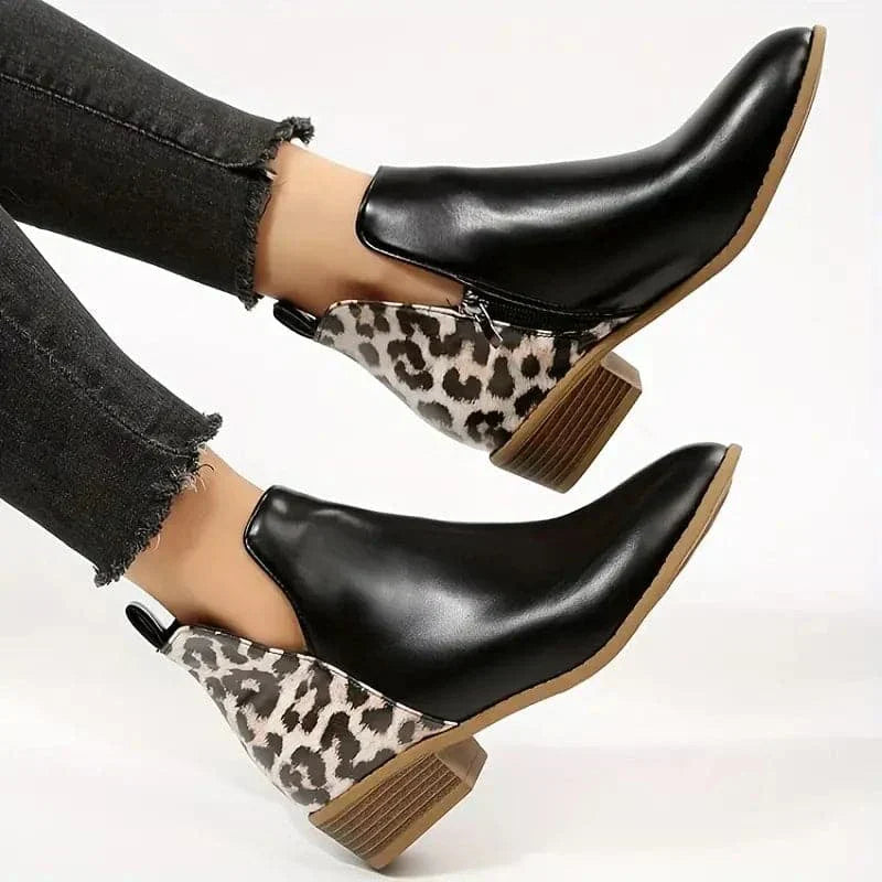 Rebecca's Bold Leopard Heel Ankle Boots