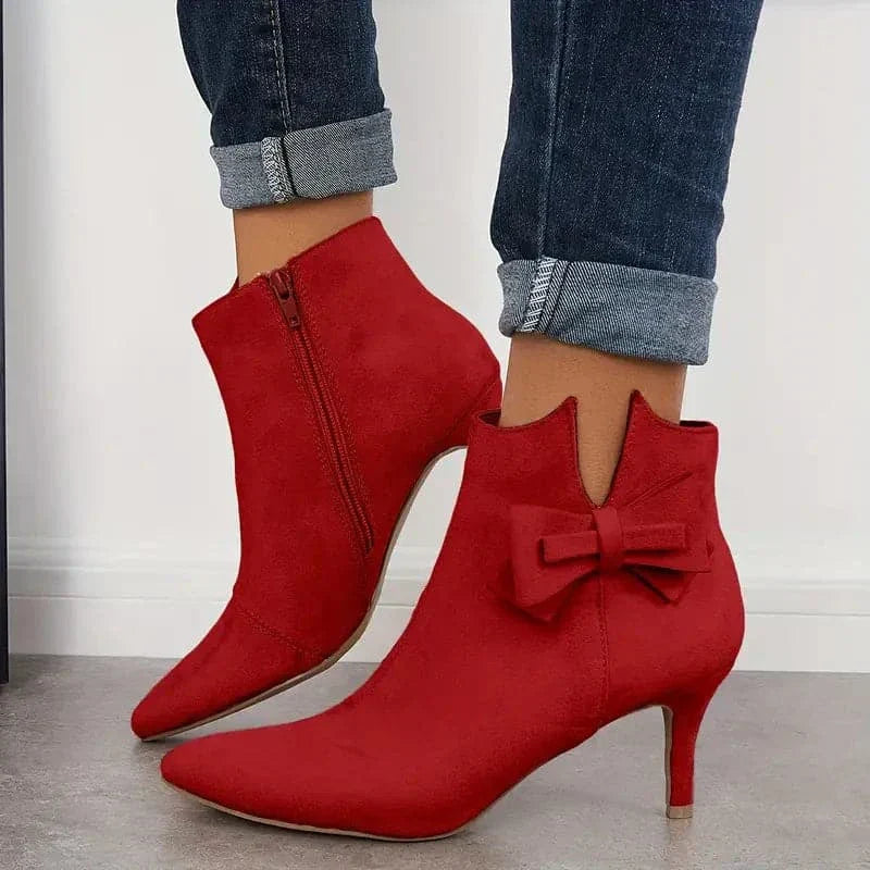 Rebecca's Elegant Bow Stiletto Ankle Boots