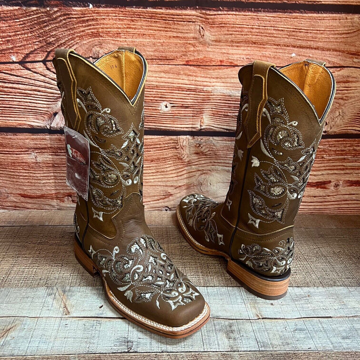Rebecca's Western Rodeo Square Toe Glitter Inlay