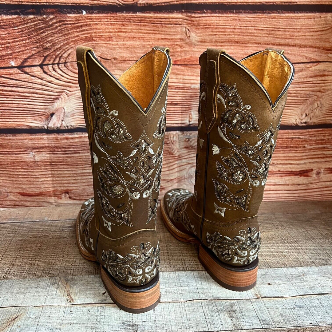 Rebecca's Western Rodeo Square Toe Glitter Inlay
