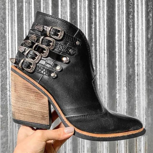 Rebecca's Modern Studded Block-Heel Ankle Boots