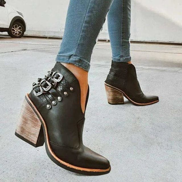 Rebecca's Modern Studded Block-Heel Ankle Boots